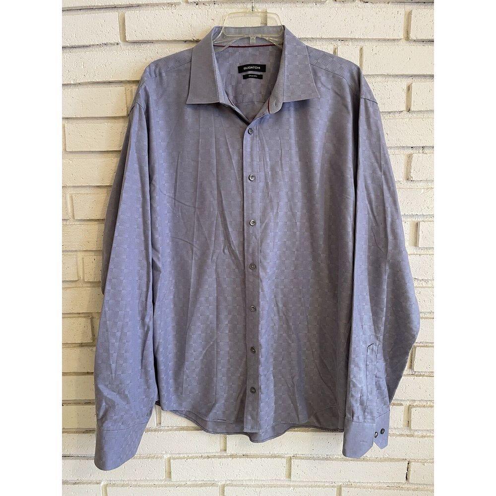 Bugatchi Mens Dress Shirt Shaped Fit Size Large/ XL Chest 50 Gray